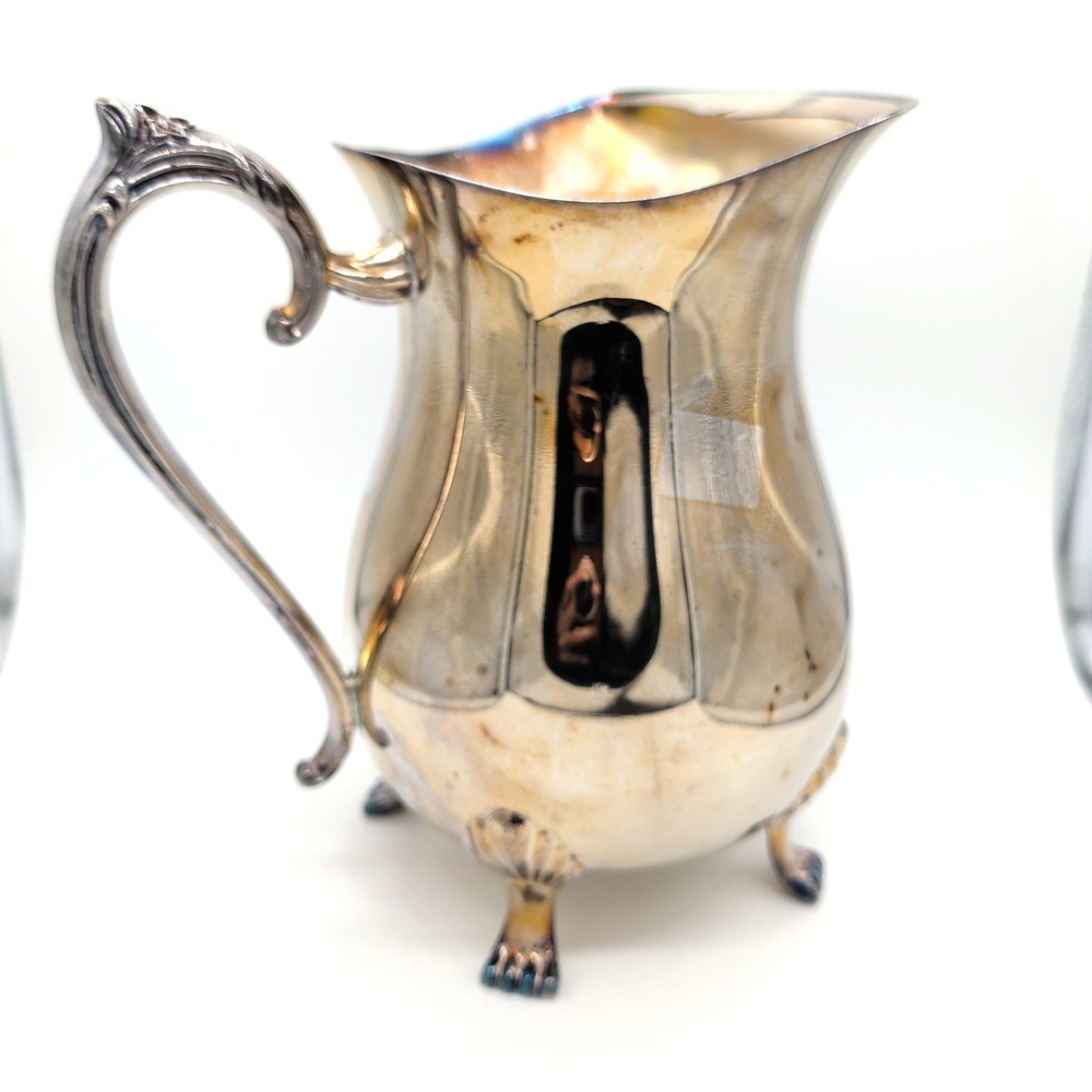 Vtg Ornate LEONARD Silverplate Claw Foot Water Pitcher Ice Guard Silver Plated